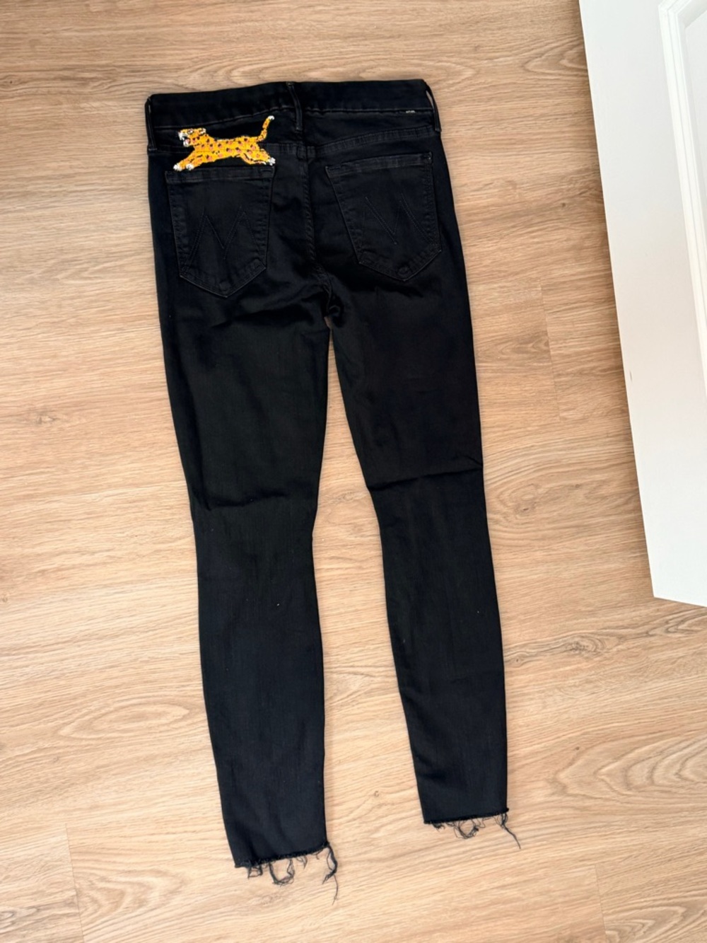 MOTHER Black Ripped Skinny Jeans with Raw Hem